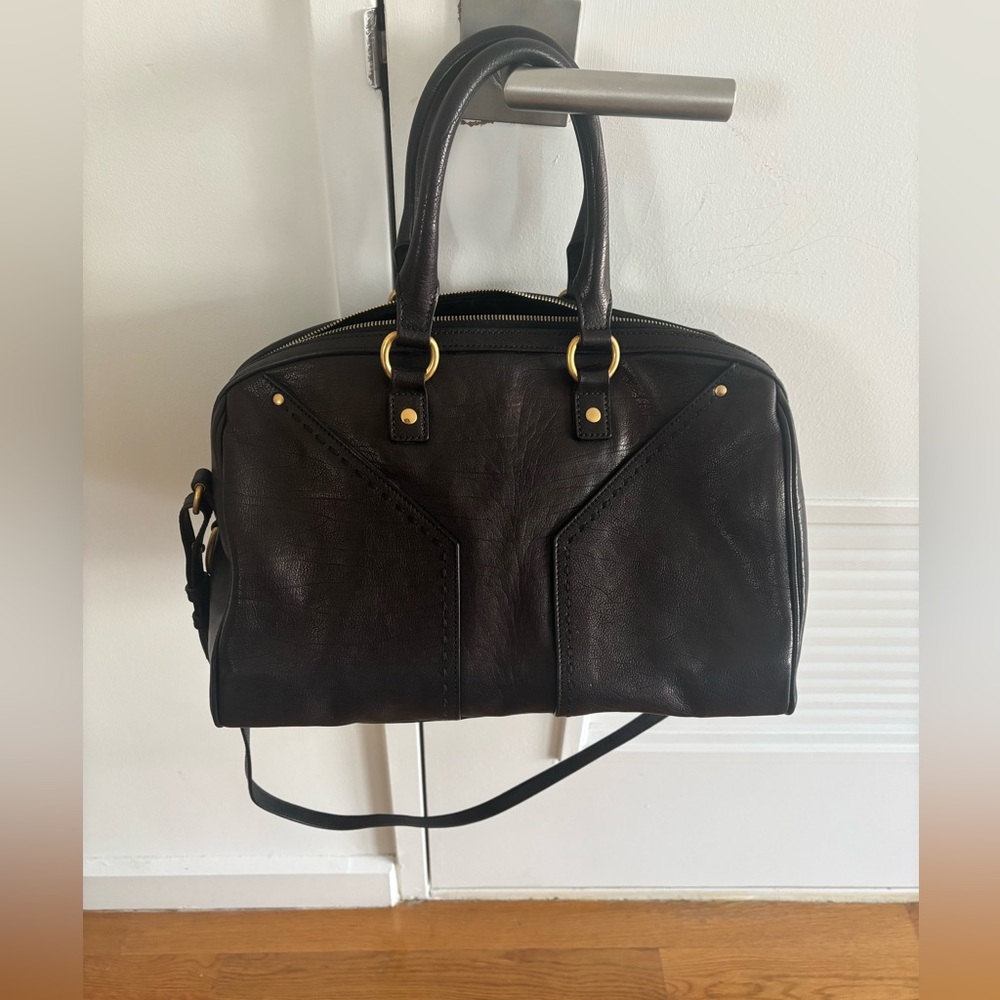 Yves Saint Laurent Muse Black Leather Satchel Handbag Gold Hardware and strap - Picture 2 of 13